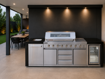 Grillmaster 8 Grand Royale BBQ with sink & single fridge - black