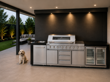 Grillmaster 8 Grand Royale BBQ with sink & double fridge - black