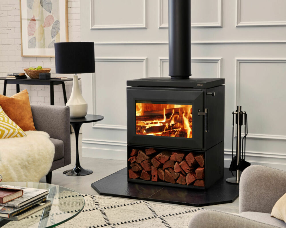 Saxon Blackwood Freestanding Wood Heater with Storage BBQs R Us